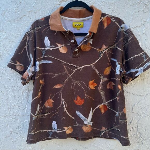 GOLF WANG T Shirt Women Large Crop Owl Leaf Chocolate Brown Fall Autumn - Picture 1 of 5